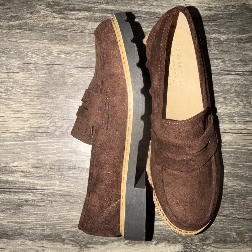 Taryn by Taryn Rose Penny Loafers Lug Sole 8.5 Brown Suede Slip On Comfort Shoe - Picture 5 of 9